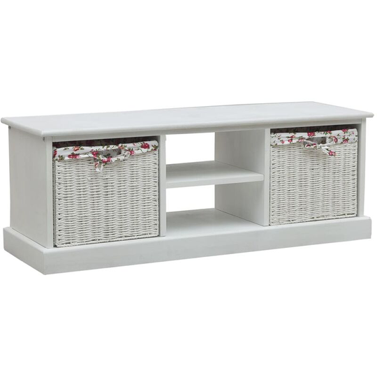 Tv Cabinet with Two Baskets White Wood Vidaxl White