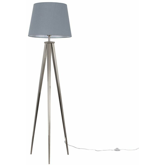 Nero Tripod Floor Lamp in Brushed Chrome with Large Tapered Shade - Grey - Including led Bulb
