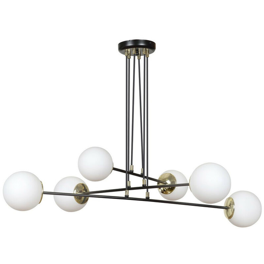 Emibig Ognis Black Globe Multi Arm Pendant Ceiling Light with White Glass Shades, 6x E27