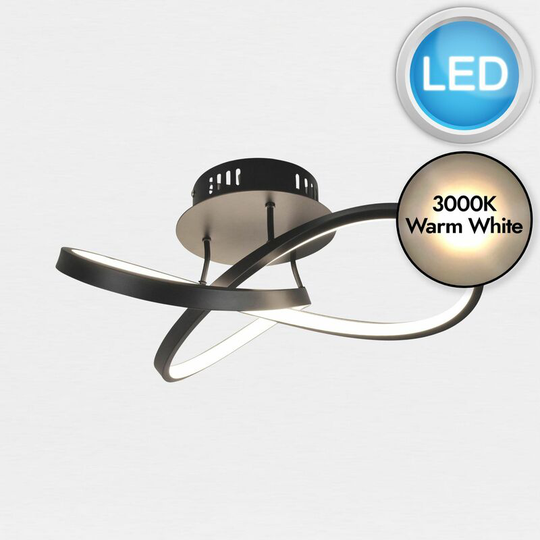 Matt Black led Loop Ceiling Light - Matt black with white plastic detail