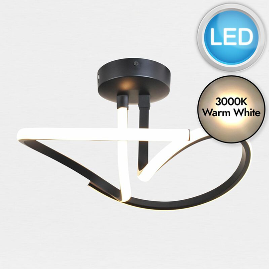 Matt Black led Swirl Ceiling Light - Matt black with white plastic detail