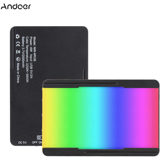 Asupermall - Andoer NW-4 Portable Compact rgb led Video Light Pocket Photography Light Bi-Color Temperature 3200K-5600K Dimmable Brightness with