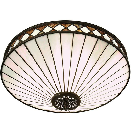 Interiors Fargo - 2 Light Medium Ceiling Flush Light Dark Bronze, Tiffany Glass, E27
