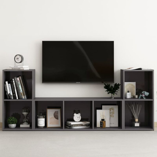 Topdeal - 3 Piece tv Cabinet Set High Gloss Grey Chipboard FF3080023_UK