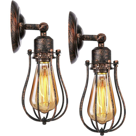 Aougo - 2 Pack Industrial Wall Sconce E27 Shade Cage Pendant Lamp Vintage Ceiling Light Fixture Sconce Decoration Retro Indoor Sconce for Living Room