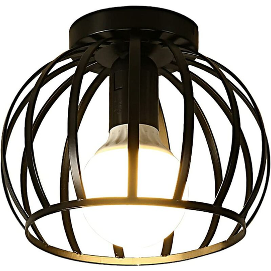 Aougo - Vintage Ceiling Light, Black Semi Flush Mount Ceiling Light, Metal Cage Ceiling Lamp Shade with E27 Bracket for Living Room Kitchen Bedroom