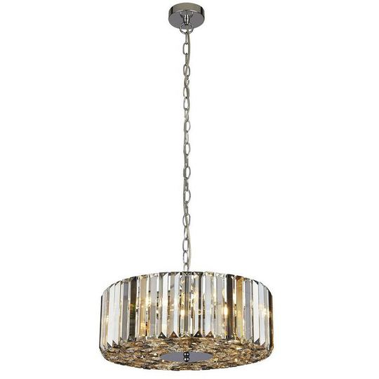 Searchlight Chapeau 4 Light Chrome Pendant / Semi Flush, Amber, Smoke And Clear Glass Crystals