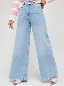 V by Very High Waist Palazzo Jean - Light Wash, Light Wash, Size 14, Women