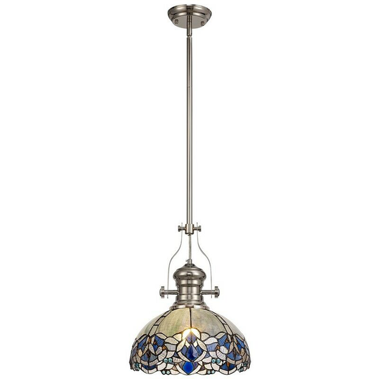 Luminosa Lighting - 1 Light Telescopic Ceiling Pendant E27 With 30cm Tiffany Shade, Polished Nickel, Blue, Clear Crystal