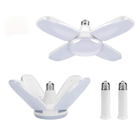 Aougo - 2 Pack led Garage Lights,60W E27 6000K Adjustable 4 Panel Deformable Workshop Light led Ceiling Light for Garage, Workshop, Warehouse,