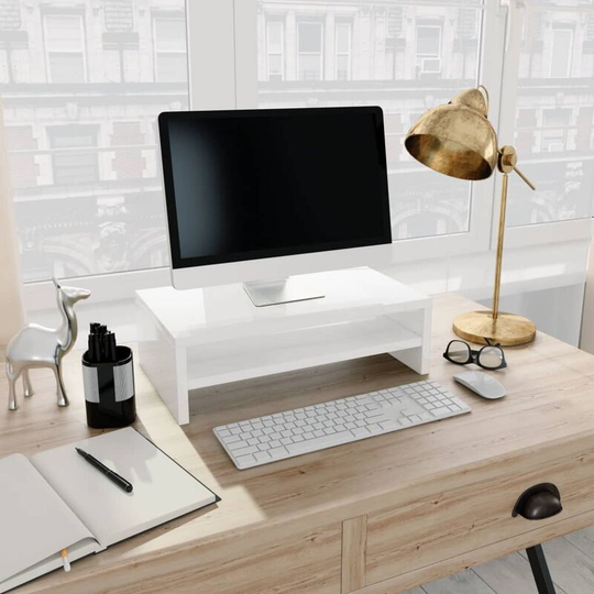 Devenirriche - Monitor Stand High Gloss White 42x24x13 cm Chipboard - White