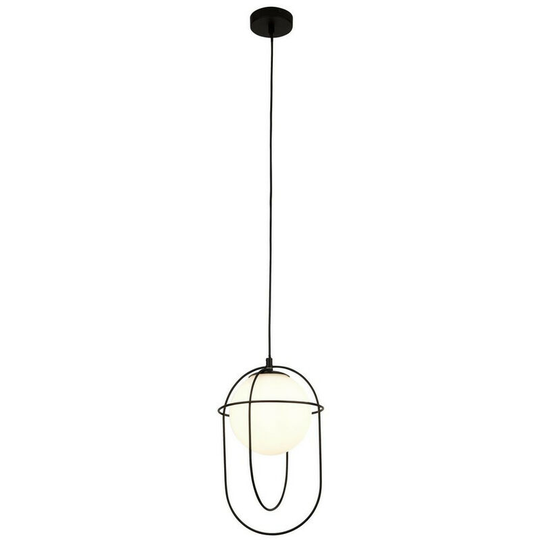 Searchlight Axis 1 Light Pendant - Black With Opal Glass Ball