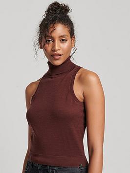 Superdry Studios Merino Roll Neck Knit Top - Brown, Brown, Size 12, Women