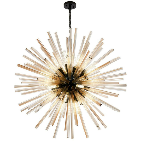 Luminosa Lighting - Luminosa Hornby 32 Light E27, Round Ceiling Pendant Matt Black, Champagne Glass