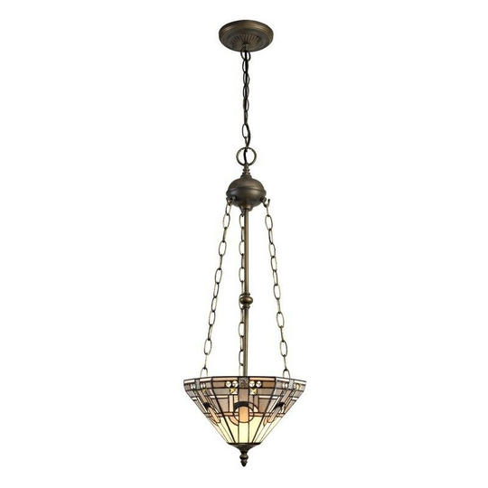 Luminosa Lighting - 3 Light Uplighter Ceiling Pendant E27 With 30cm Tiffany Shade, White, Grey, Black, Clear Crystal, Aged Antique Brass