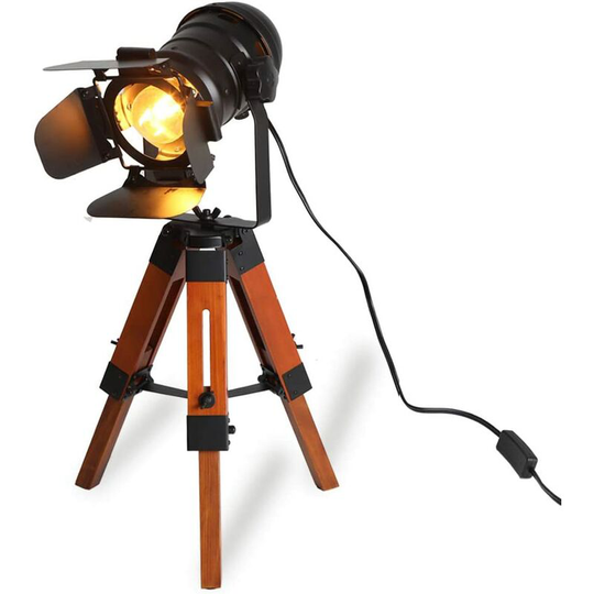 Modern Industrial Black Tripod Desk Lamp - Bedside Lamp Shade Vintage Floor Lamp Nautical Cinema Wood Floor Lamp, Table Lamp Reading Light Adjustable