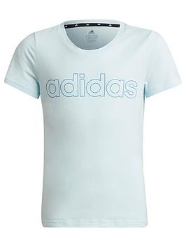 adidas Essentials Girls Linear T-Shirt - Light Blue, Light Blue, Size 3-4 Years, Women