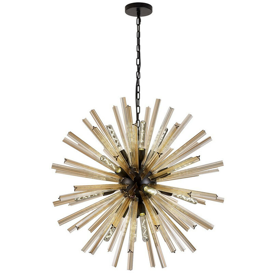 Luminosa Lighting - Luminosa Hornby 16 Light E27, Round Ceiling Pendant Matt Black, Champagne Gold Glass