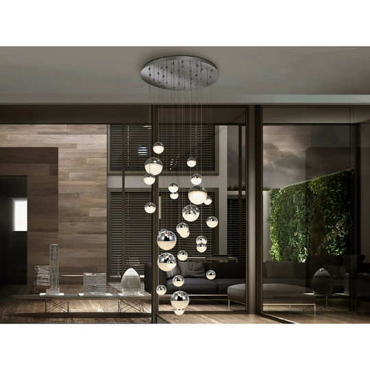 Schuller Lighting - Schuller Sphere - Dimmable 27 Light Integrated led Light Pendant Light Cluster Drop, Chrome, Bluetooth control
