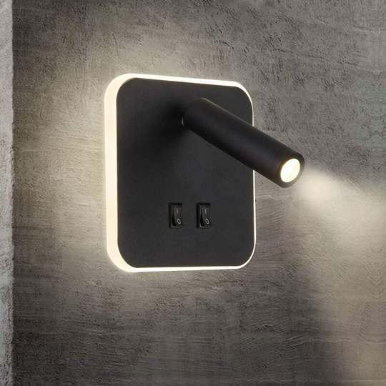 Aougo - Bedside Lights led Wall Lamp Indoor Hotel Wall Lights Bed Corridor Wall Lamp with Switch Black (Square)