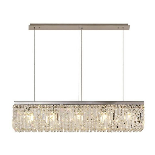 Luminosa Lighting - 102x9cm Rectangular Ceiling Pendant Chandelier, 5 Light E14, Polished Chrome, Crystal