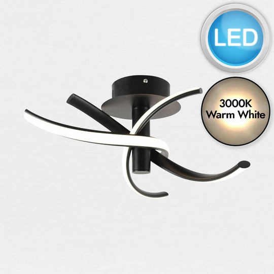 Matt Black led Twist Ceiling Light - Matt black with white plastic detail