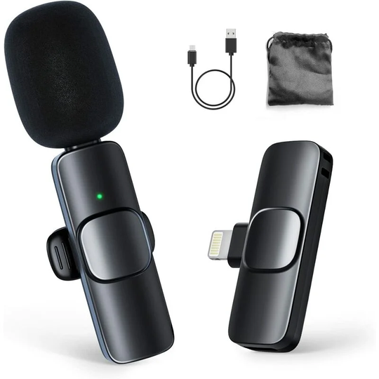 Wireless Lavalier Microphone, Wireless Lavalier Microphone with 1 Transmitter and 1 Receiver (Lightning Adapter) for Iphone, Ipad, Vlog, Youtube