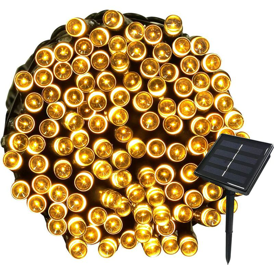 Aougo - 22M Solar Fairy Lights 200 led 8 String Lights Ideal for Party, Wedding, Birthday and Outdoor Garden (Warm White, 1 Piece)