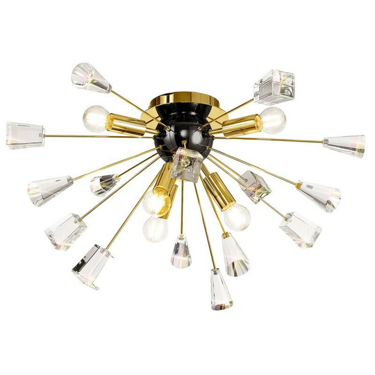 Semi Flush Ceiling Sputnik, 6 Light E14, Brushed Gold & Gloss Black, Crystal - Luminosa Lighting