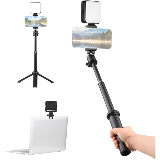 Andoer - W64RGB Pocket rgb led Video Light Kit Video Conference Lighting CRI95+ 2500K-9000K Dimmable 20 Lighting Effects Magnetic Backside