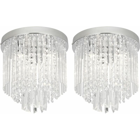 Set of 2 Belgravia - Crystal Flush Ceiling Lights - Polished chrome plate with crystal effect glass detail