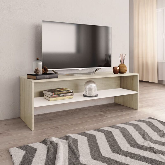 Devenirriche - tv Cabinet White and Sonoma Oak 120x40x40 cm Chipboard - Beige