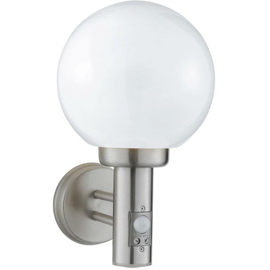 Searchlight - 1 Light Outdoor Globe Wall Light Satin Silver with Motion Sensor IP44, E27