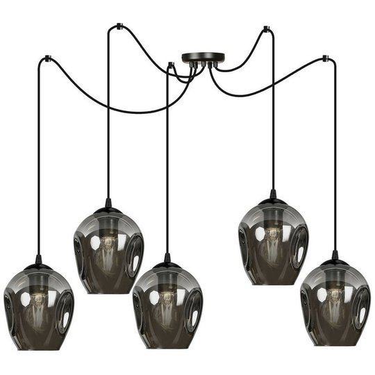 Emibig Lighting - Emibig Level Black Glass Dome Cluster Pendant Ceiling Light with Graphite Glass Shades, 5x E27