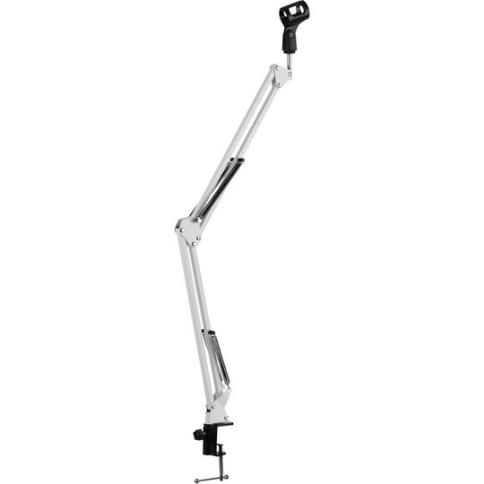 Microphone Stand Holder Table Lazy Bracket with Extendable Arm Microphone Clip,White - White