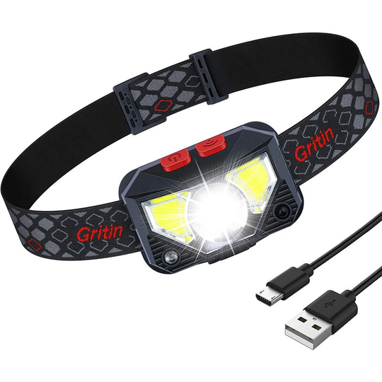 Rechargeable Headlamp, 1500L Super Bright Lightweight Waterproof Powerful LED Head Torch with Red Light, Motion Sensor, 8 Light Modes, 25H Runtime