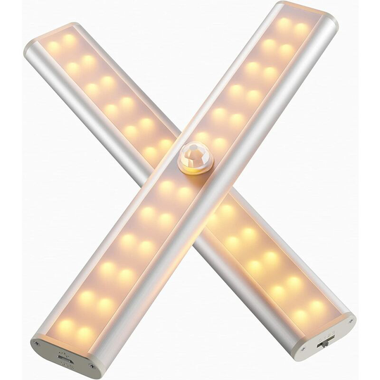Aougo - Rechargeable led Motion Sensor Light, Wireless Closet Light, Emergency Hand Lamp, Child Night Light, Auxiliary, 3000K Warm White(2 rooms)