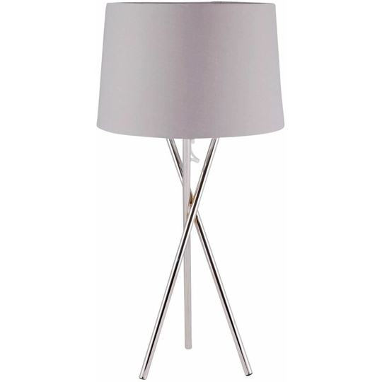 First Choice Lighting - Chrome Tripod Table Lamp with Grey Fabric Shade - Polished chrome plate and grey cotton