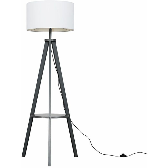 Minisun - Tripod Shelf Floor Lamp in Grey with Large Drum Shade - White + led Bulb