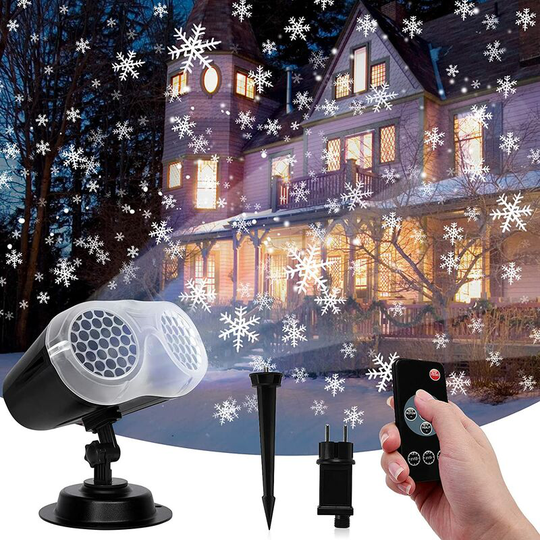 Kartokner - 1 piece Snowflake Projector Lights, 14V 9W led Projection Lamp, Outdoor and Indoor Christmas Projector with Remote Control for Party