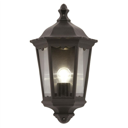 Endon Directory Lighting - Endon Burford - 1 Light Outdoor Wall Lantern Matt Black Paint, Glass IP44, E27