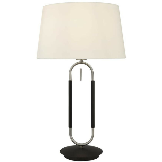 Searchlight Lighting - Searchlight Jazz 1 Light Table Lamp, Satin Silver And Black, White Velvet Shade Pull Switch
