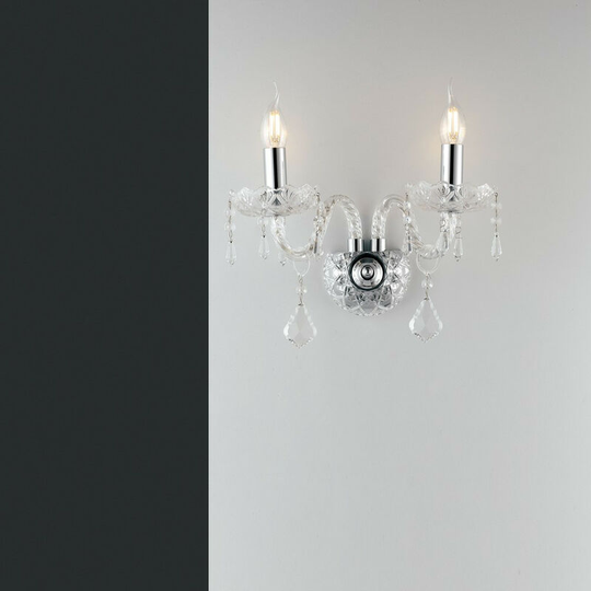 Fan Europe incanto Twin 2 Light Candle Wall Light Chrome, Crystal 40x34x18cm