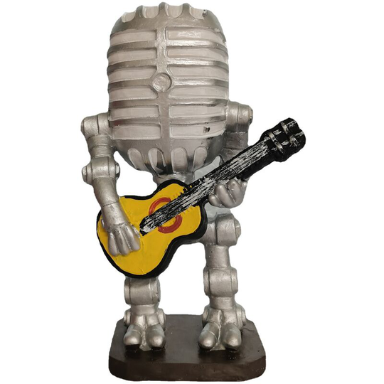 Gift - Retro Style Microphone Robot Lamp Holding Vintage Guitar, Vintage Microphone Robot Dimmer Lamp Table Lamp, Robot Desk Lamp, Robot Desk Lamp
