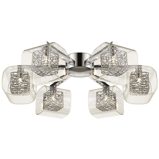 6 Light Flush Multi Arm Mesh Ceiling Light Chrome, Clear and Glass, G9 - Spring Lighting