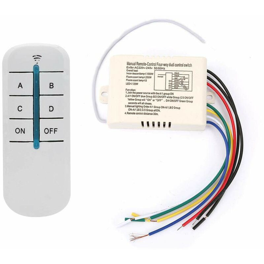 Aougo - 4 Way Wireless Remote Control Switch 220V Digital Wall Receiver Transmitter Module Remote Wall Switch + Receiver Transmitter for Lights