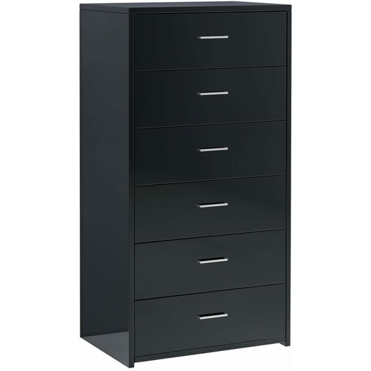 Sideboard with 6 Drawers High Gloss Black 50x34x96 cm Engineered Wood Vidaxl Black