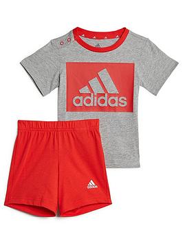 Boys, adidas Favourites Infant Big Logo Short And Tee Set - Light Grey, Light Grey, Size 18-24 Months