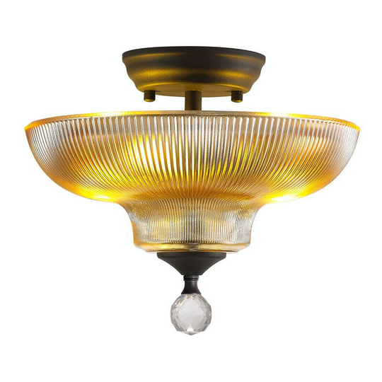Luminosa Dresden 2 Light Semi Flush Ceiling Lamp E27 With Round 30cm Glass Shade Graphite, Amber