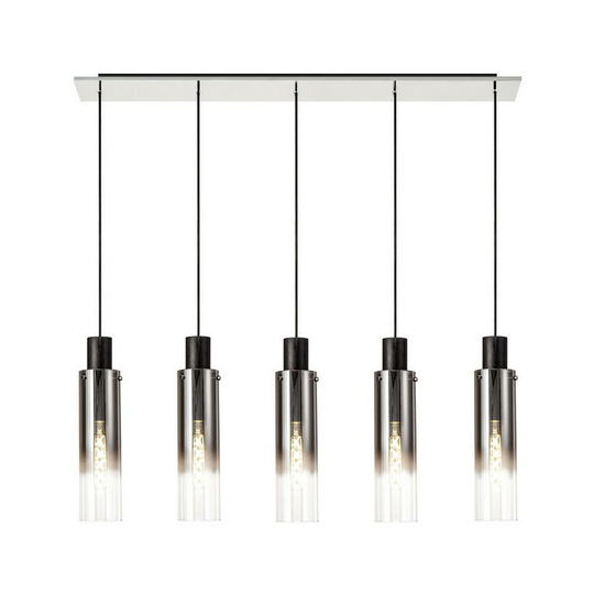 Luminosa Linear Pendant, 5 Light Adjustable E27, Black, Smoke Fade Glass